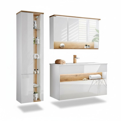 Design Łazienka Meble łazienkowe 3 szt. Zestaw Ustawić Szafę Umywalkową Oświetlenie