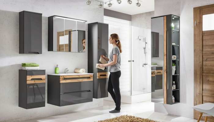 Design Łazienka Meble Łazienka 5 szt. Zestaw Ustawić Szafę Umywalkową Oświetlenie