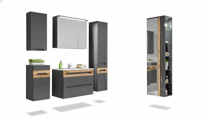 Design Łazienka Meble Łazienka 5 szt. Zestaw Ustawić Szafę Umywalkową Oświetlenie