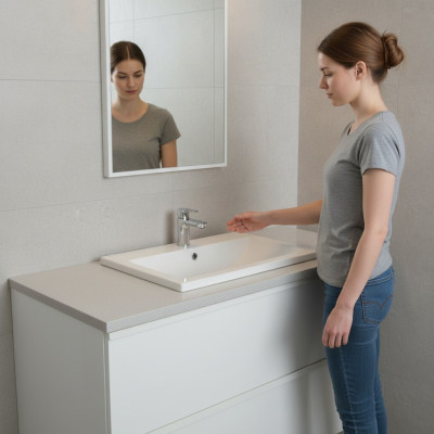 Podwójna umywalka ceramiczna z białą szafką