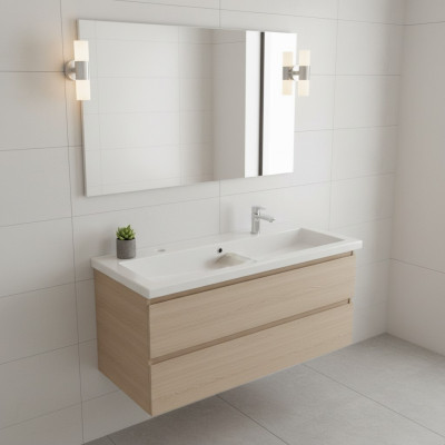Podwójna umywalka ceramiczna z białą szafką
