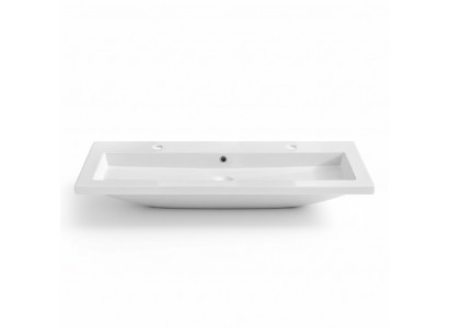 Podwójna umywalka ceramiczna z białą szafką
