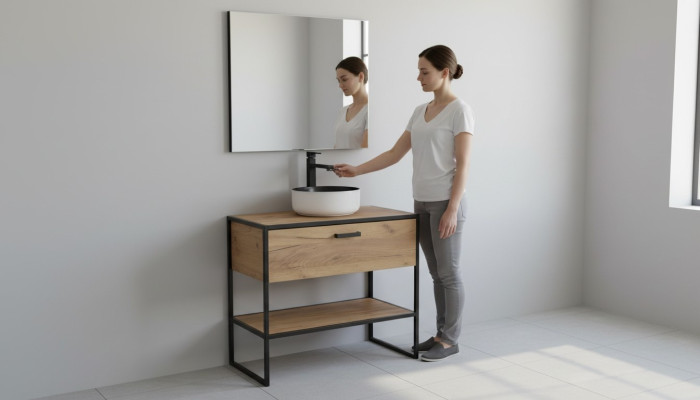 Zestaw mebli łazienkowych 90cm Umywalka Loft Szafka dolna Umywalkowa szuflada