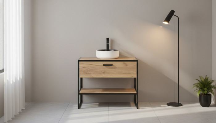 Zestaw mebli łazienkowych 90cm Umywalka Loft Szafka dolna Umywalkowa szuflada