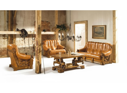 Klasyczna kanapa trzyosobowa Sofa Podkładka 100% oryginalna Skóra Drewno (ref. 2+1) Nowość