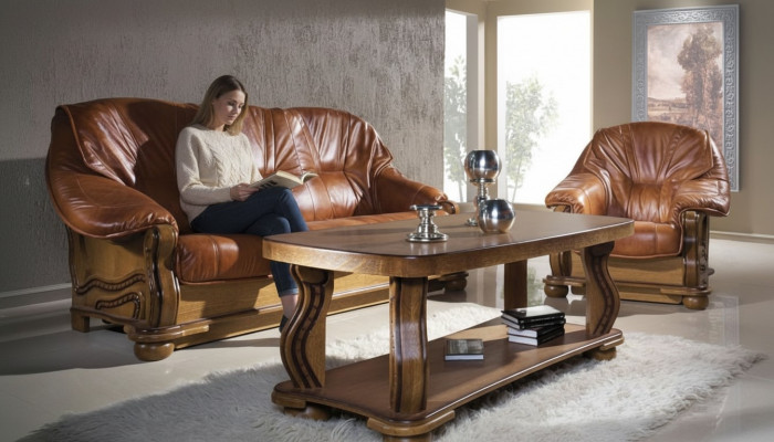 Skórzana sofa rozkładana Antyk Zestaw sofowy 3+2+1 miejsce do siedzenia Włoski Skóra Podkładka