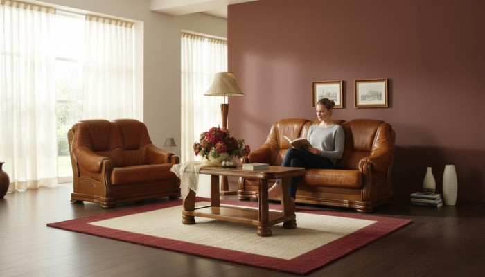 Zestaw sofowy do salonu Sofa Podkładka Sofa 100% Prawdziwa Skóra Drewno 3+1
