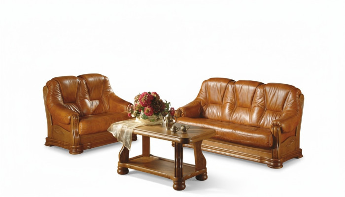 Zestaw sofowy do salonu Sofa Podkładka Sofa 100% Prawdziwa Skóra Drewno 3+1