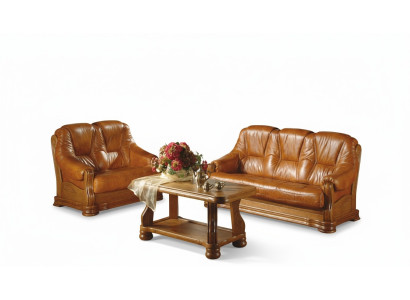 Zestaw sofowy do salonu Sofa Podkładka Sofa 100% Prawdziwa Skóra Drewno 3+1