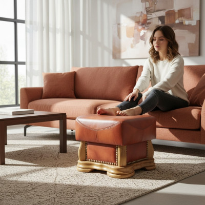 Podnóżek XXL Club Lounge Stołek Skóra Włókienniczy Decor Ottoman Designer Pufa