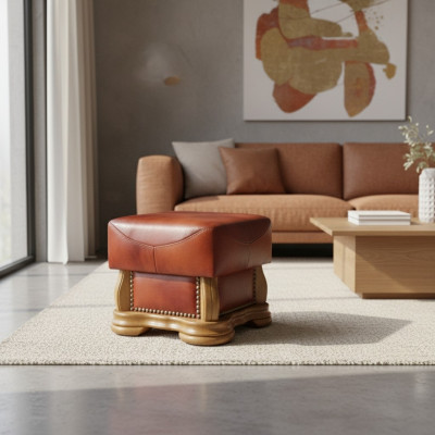 Podnóżek XXL Club Lounge Stołek Skóra Włókienniczy Decor Ottoman Designer Pufa