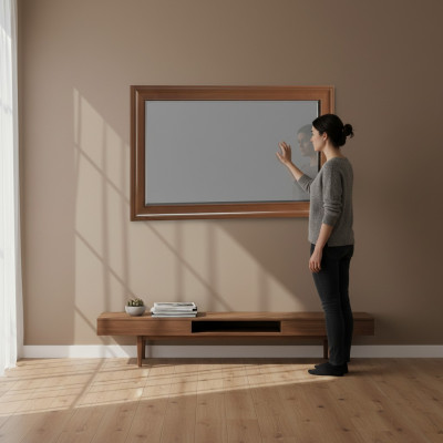 Klasyczna lśniąca ściana drewniana rama Lustro Meble Nowe 103x61cm Szkło