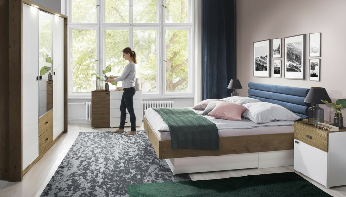 Designerskie łóżko tapicerowane łóżko materiał Drewno luksusowe Podwójne łóżko podwójne 180x200cm