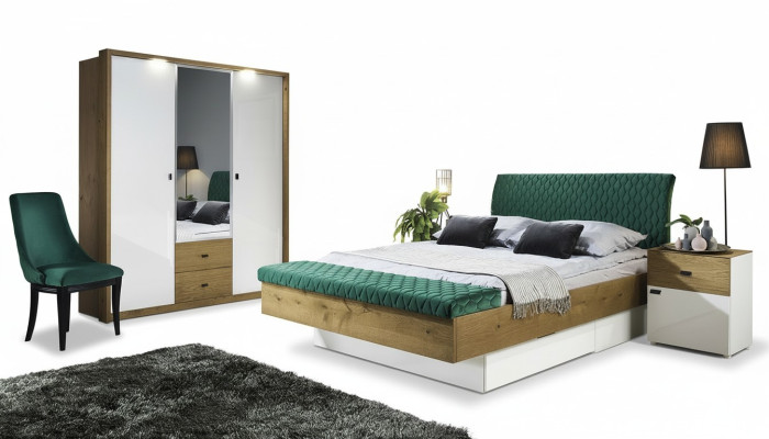 Zestaw designerskie łóżko tapicerowane łóżko łóżka Materiał łóżko podwójne łóżko designerskie Stolik nocny 2-częściowy.