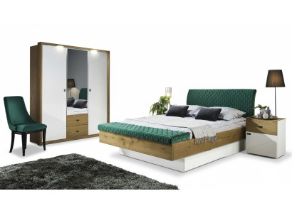 Zestaw designerskie łóżko tapicerowane łóżko łóżka Materiał łóżko podwójne łóżko designerskie Stolik nocny 2-częściowy.