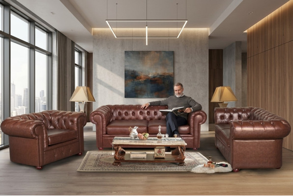 Chesterfield Couch Sofa 2+1 miejsce do siedzenia Skóra Couch Siedziba Ustawić Sofa Obcios 2+1