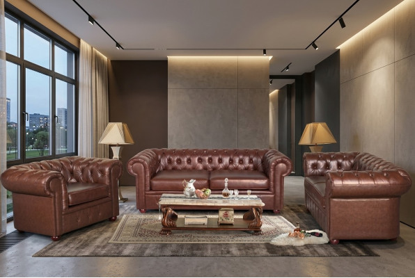 Chesterfield Couch Sofa 2+1 miejsce do siedzenia Skóra Couch Siedziba Ustawić Sofa Obcios 2+1