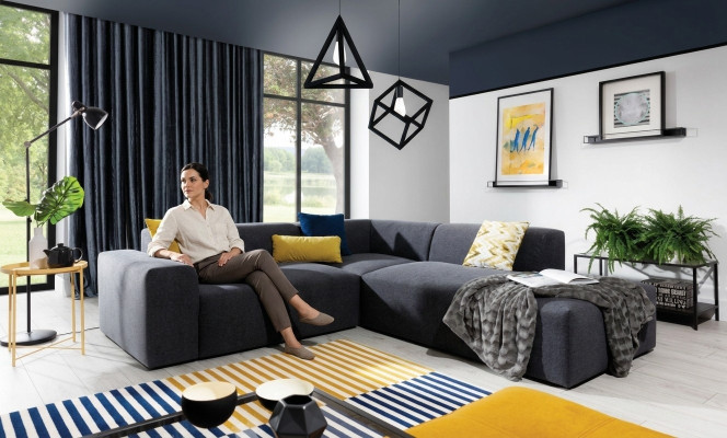 Narożnikowa kanapa Sofa w kształcie litery L Żywy krajobraz Ustawić Podkładkę Materiał Design Modern