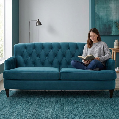 Turkusowa Royal trzyosobowa designerska luksusowa sofa do salonu 3-osobowa kanapa