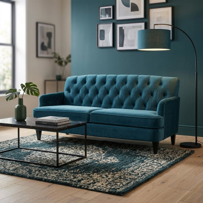 Turkusowa Royal trzyosobowa designerska luksusowa sofa do salonu 3-osobowa kanapa