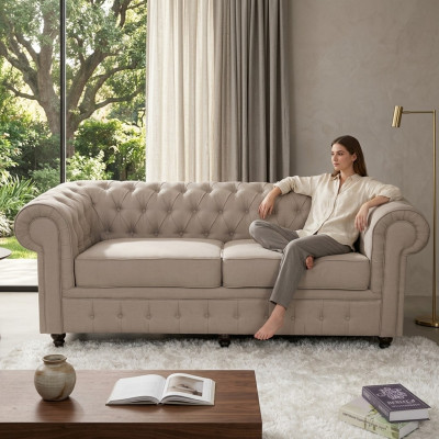jvmebel ® - Tekstylia Sofa Kanapa - Beżowy tapicerowany trzysobowy zestaw kanapowy