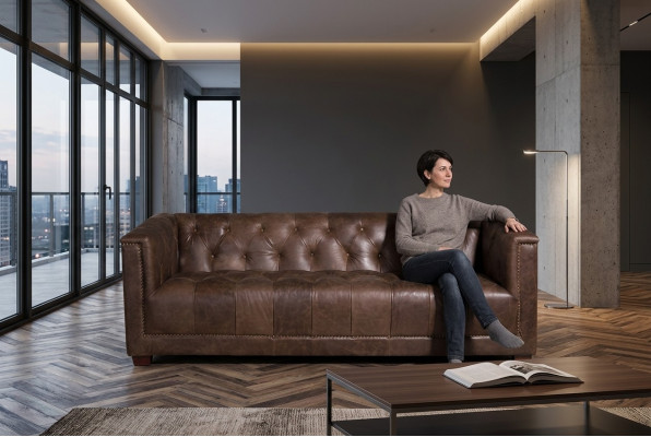 Chesterfield 3+1 miejsce do siedzenia Zestaw sofowy Sofa Kanapa Materiał Skóra Couchen Ustawić