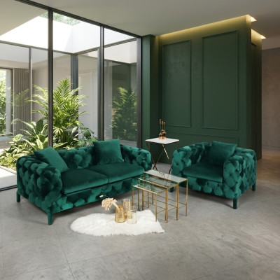 Zielony Chesterfield Zestaw wypoczynkowy 3+1 Sofa Materiał Kanapy Podkładka Ustawić