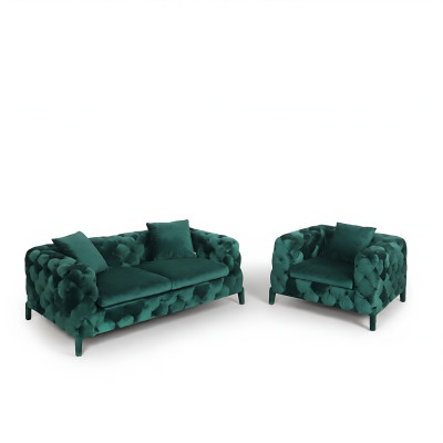 Zielony Chesterfield Zestaw wypoczynkowy 3+1 Sofa Materiał Kanapy Podkładka Ustawić