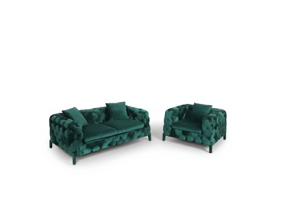 Zielony Chesterfield Zestaw wypoczynkowy 3+1 Sofa Materiał Kanapy Podkładka Ustawić