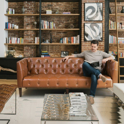 Sofa Men Club Chesterfield Skóra Podkładka Trzyosobowa Brązowa