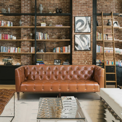 Sofa Men Club Chesterfield Skóra Podkładka Trzyosobowa Brązowa