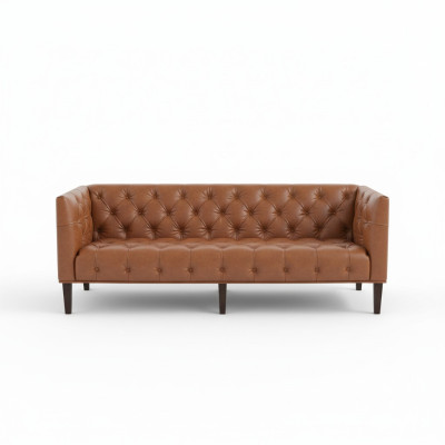 Sofa Men Club Chesterfield Skóra Podkładka Trzyosobowa Brązowa
