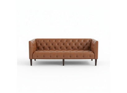 Sofa Men Club Chesterfield Skóra Podkładka Trzyosobowa Brązowa