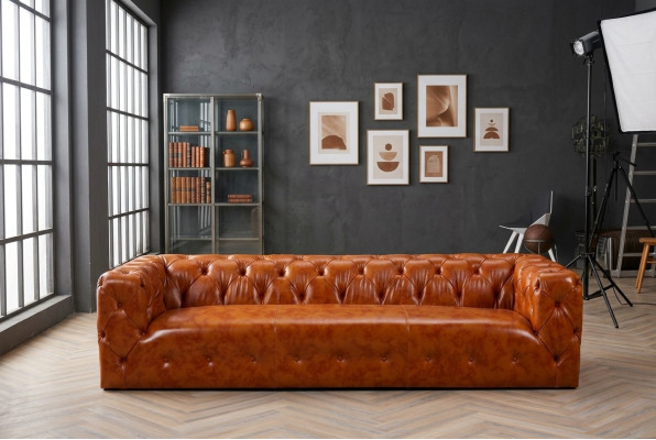 Chesterfield Sofa Couch Podkładka Materiał Skóra Couchen Podkładka Ustawić 4-osobowa