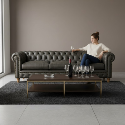 Design Skóra Sofa Kanapa - Chesterfield Podkładka trzyosobowa 240cm Nowa