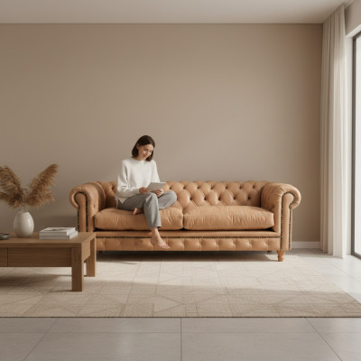 Design Skóra Sofa Kanapa - Chesterfield Podkładka trzyosobowa 220cm