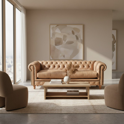 Design Skóra Sofa Kanapa - Chesterfield Podkładka trzyosobowa 220cm
