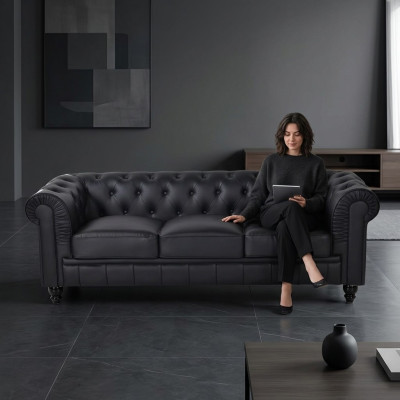 jvmoebel ® Sofa tekstylna Sofa - Czarna Tapicerka Trzyosobowa Sofa zestaw trzyczęściowy