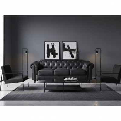 jvmoebel ® Sofa tekstylna Sofa - Czarna Tapicerka Trzyosobowa Sofa zestaw trzyczęściowy
