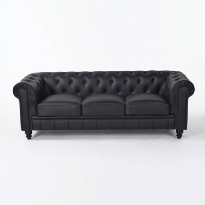 jvmoebel ® Sofa tekstylna Sofa - Czarna Tapicerka Trzyosobowa Sofa zestaw trzyczęściowy