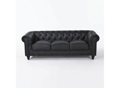 jvmoebel ® Sofa tekstylna Sofa - Czarna Tapicerka Trzyosobowa Sofa zestaw trzyczęściowy