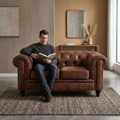 Klub męski Sofa Chesterfield Kanapa Skóra 2 Osobowa Brązowy NOWY jvmoebel ®
