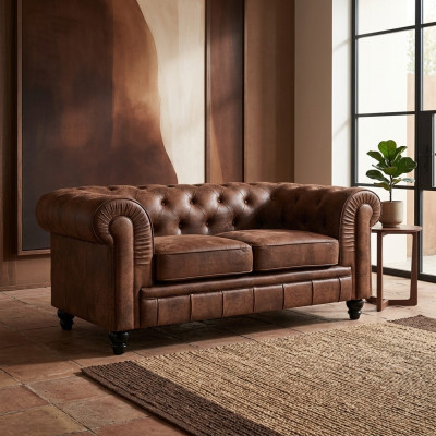 Klub męski Sofa Chesterfield Kanapa Skóra 2 Osobowa Brązowy NOWY jvmoebel ®