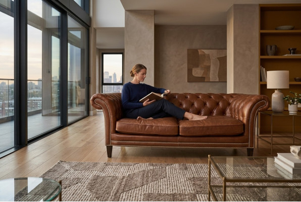 Chesterfield Klubowy Sof Z dwuosobową kanapą Skórzana tapicerka Brązowy NOWY jvmebel ®