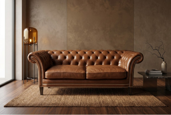 Chesterfield Klubowy Sof Z dwuosobową kanapą Skórzana tapicerka Brązowy NOWY jvmebel ®