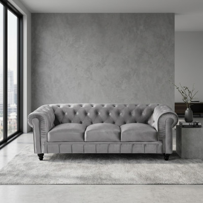 Chesterfield Sofa Kanapa Tapicerowana W Skórzanym Tapicerowaniu Garnitur 3-Osobowy