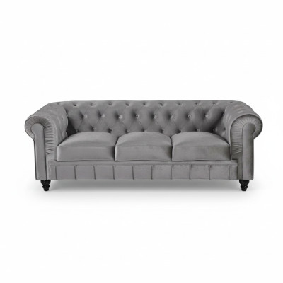 Chesterfield Sofa Kanapa Tapicerowana W Skórzanym Tapicerowaniu Garnitur 3-Osobowy