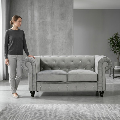 Sofa Chesterfield Kanapa Tapicerka Materiałowa Skórzana Sofy Zestaw Obiciowy 2 osobowa