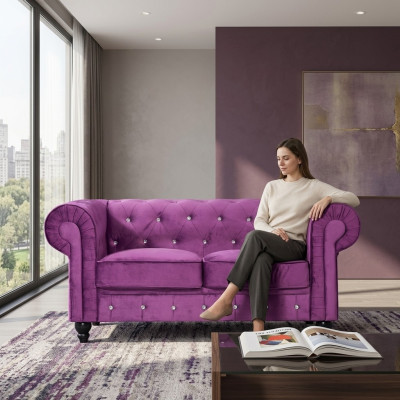 Klasyczna skórzana sofa - Fioletowa sofa 2-osobowa Chesterfield nowa tkanina jvmoebel®