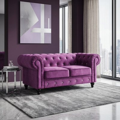 Klasyczna skórzana sofa - Fioletowa sofa 2-osobowa Chesterfield nowa tkanina jvmoebel®
